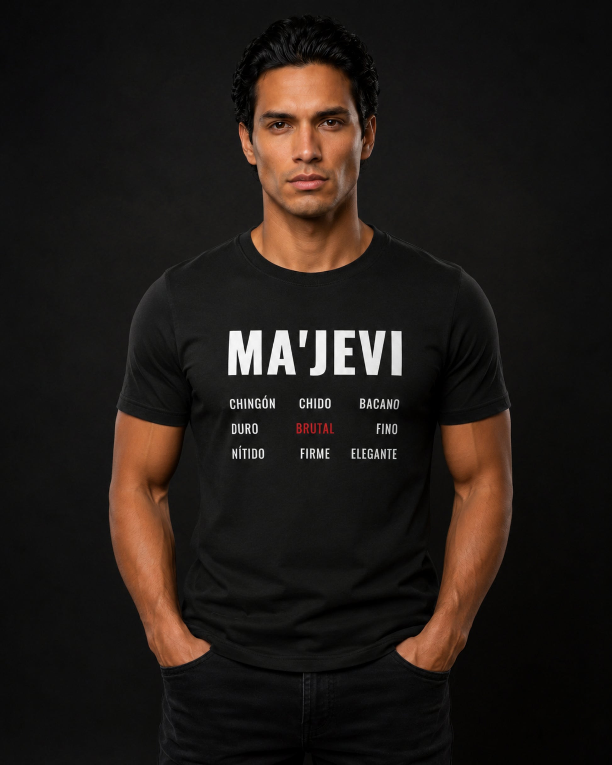 Majevi different words vintage black unisex t-shirt model front view